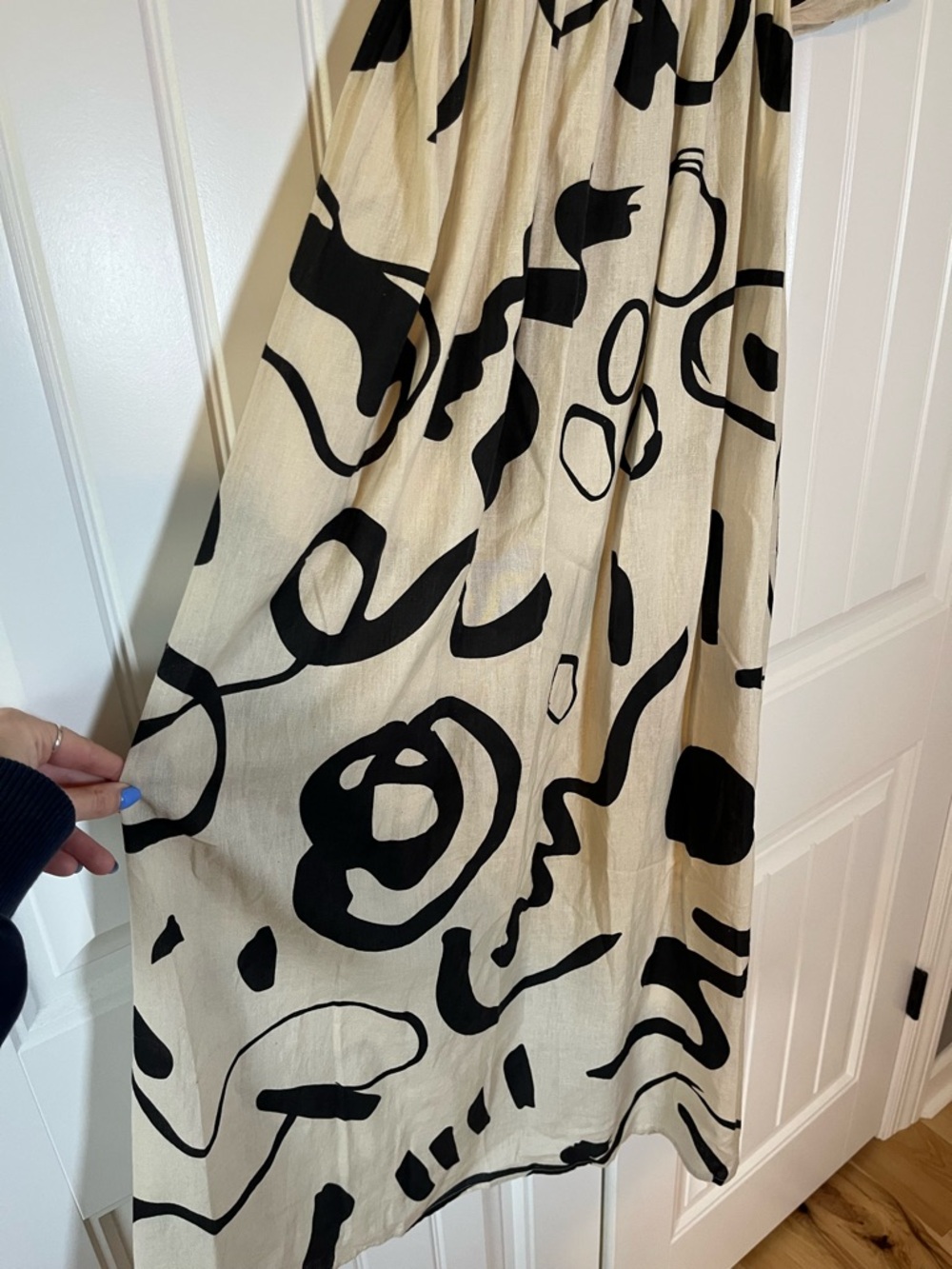 WORLD MARKET Mira Black And White Abstract Shapes Kaftan Dress S/M Boho Cotton - Picture 8 of 9